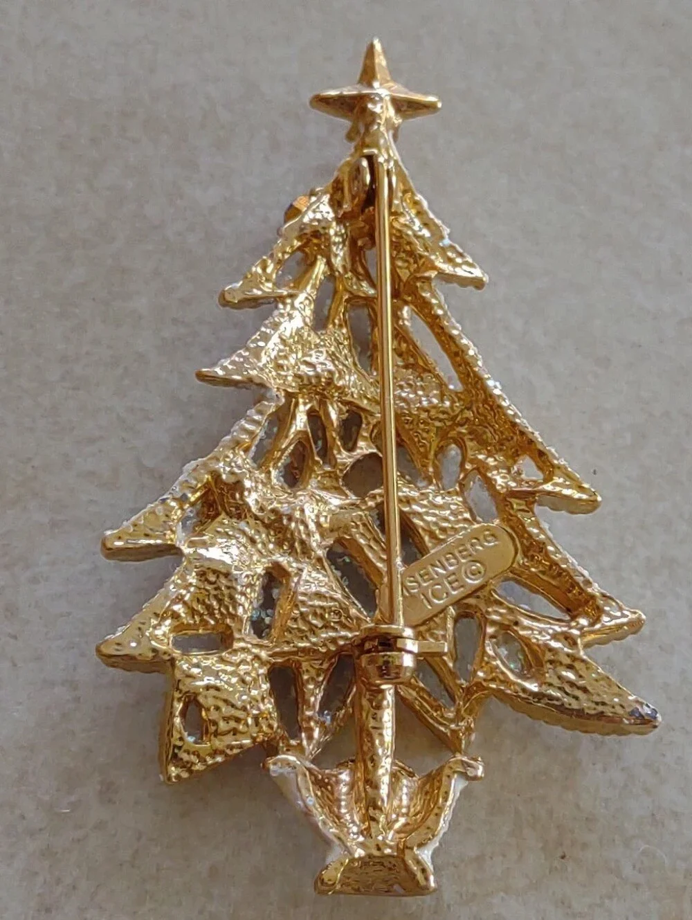 Vintage EISENBERG ICE Christmas Tree Pin Brooch Frosted White Rhinestones 2 1/4